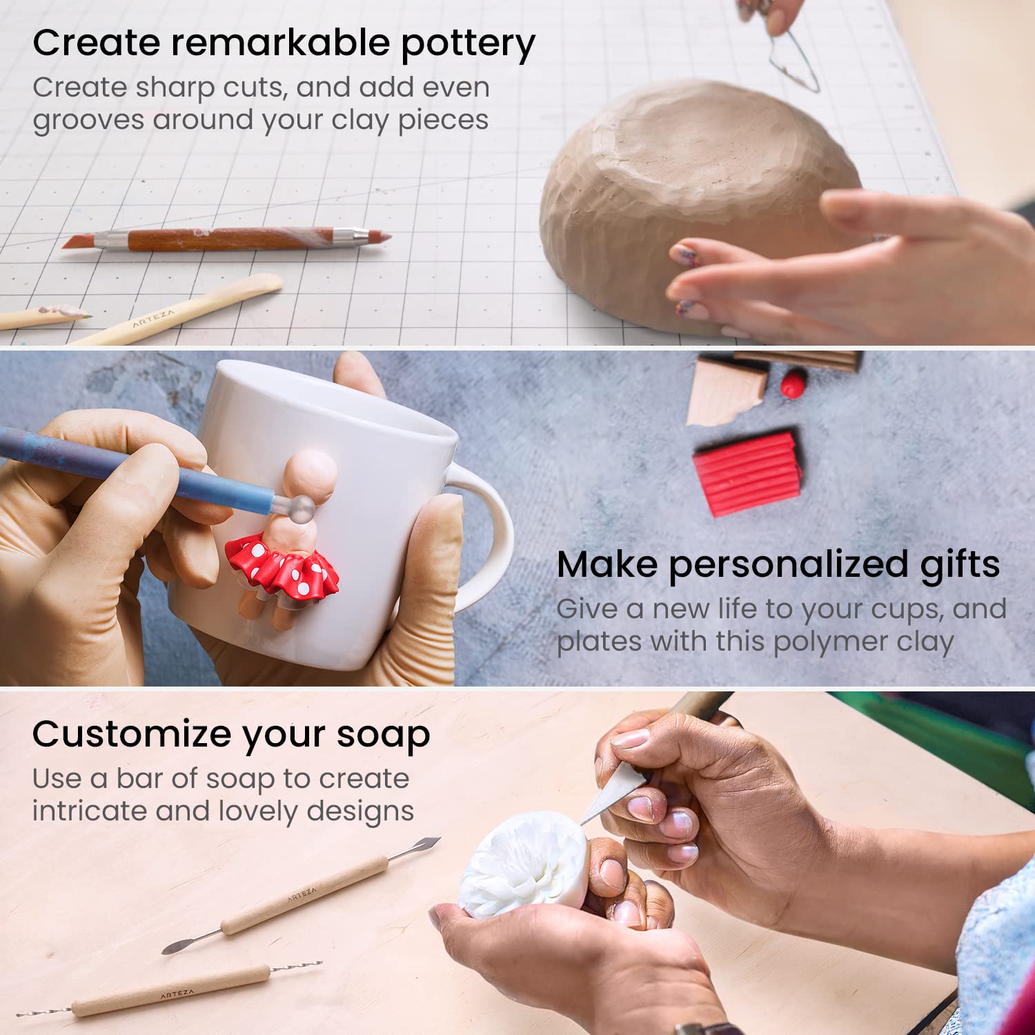 ARTEZA Pottery Tools & Clay Sculpting Tools, Set of 22 Pieces in PET Storage Tube, for Clay, Pottery, Ceramics Artwork & Holiday Crafts ARTEZA