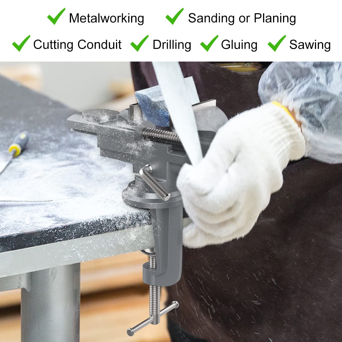 Housolution Universal Table Vise 3 Inch, 360°Swivel Base Bench Clamp Home Vise Clamp-On Vise Repair Tool Portable Work Bench Vise for Woodworking, Housolution