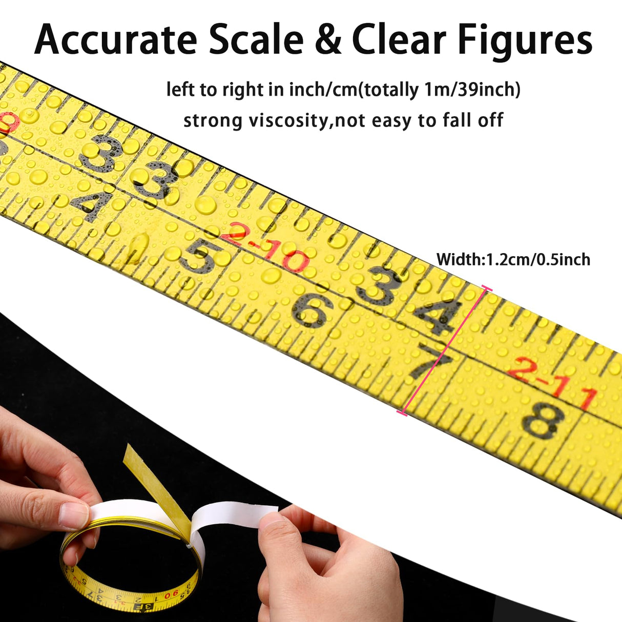 39 Inch Measure Tape with Adhesive Backing, 2 Pack Left to Right Metal Measuring Tape Sticky Measure Tape Double Scale Sticky Tape Measure Workbench Mozeat Lens