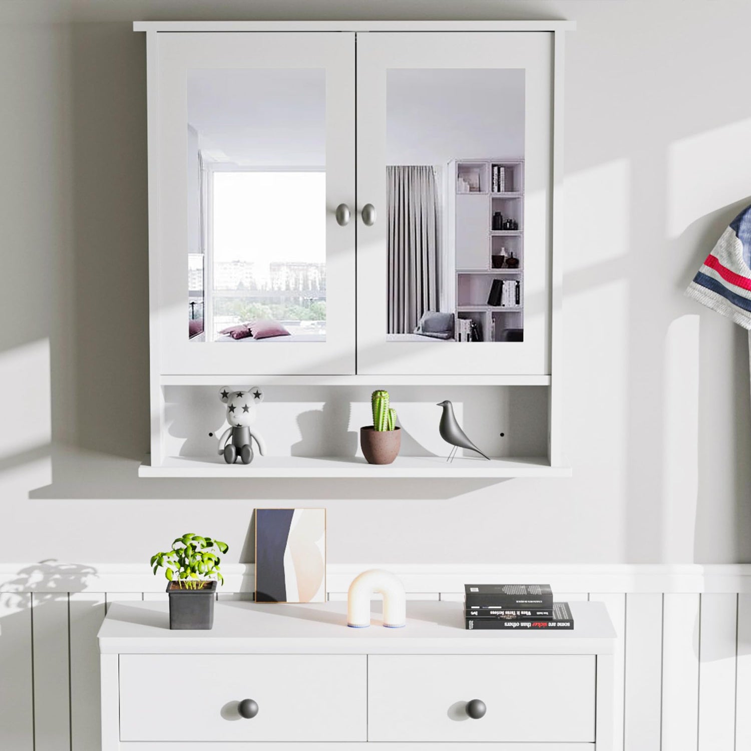 Lifetime Home Modern Bathroom Wall Cabinet with Mirror & Adjustable Shelf - Wall Mounted Utility Medicine Cabinet for Kitchen, Living Room Laundry Lifetime Home