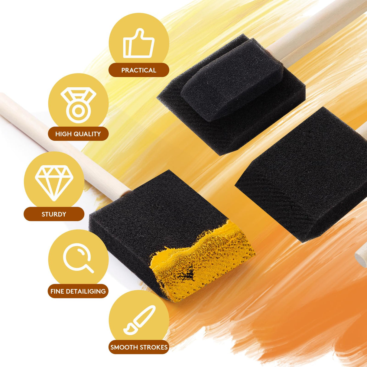 120 Pcs Foam Paint Brushes, 1” and 2” Foam Brush with Wood Handle, Bulk Sponge Brushes for Painting, Foam Art Paintbrushes Set for Staining, REDOVANT