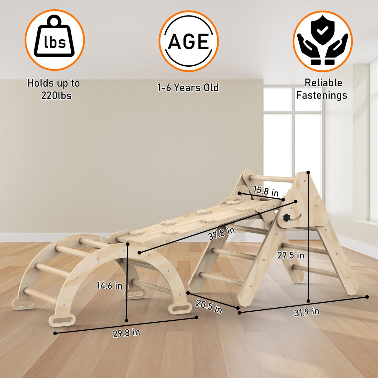 UROSULO Toddler Climbing Toys Indoor, Foldable Climbing Toys for Toddlers, Montessori Climbing Set with Triangle Climber, Arch Ramp, Rock Climber, UROSULO