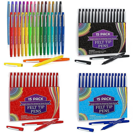 Lelix Felt Tip Pens, 30 Colors & 15 Black & 15 Blue & 1 Red Medium Point Felt Pens, Colored Pens For Journaling, Writing, Note Taking, Planner Lelix