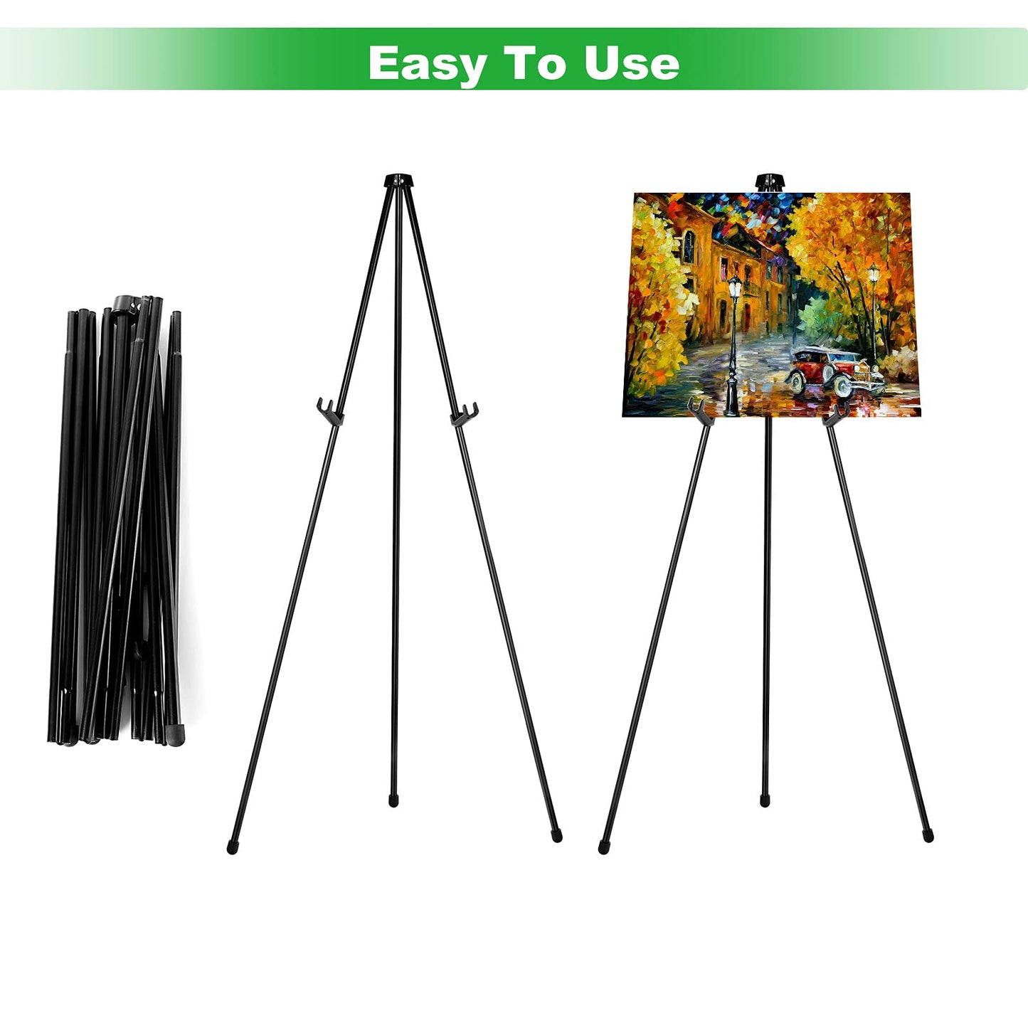 CertBuy 2 Pack Easel for Signs, 63 Inch Easels for Displaying Picture, Black Easel Stand for Display Wedding Sign & Poster, Steel Folding Easel for - WoodArtSupply