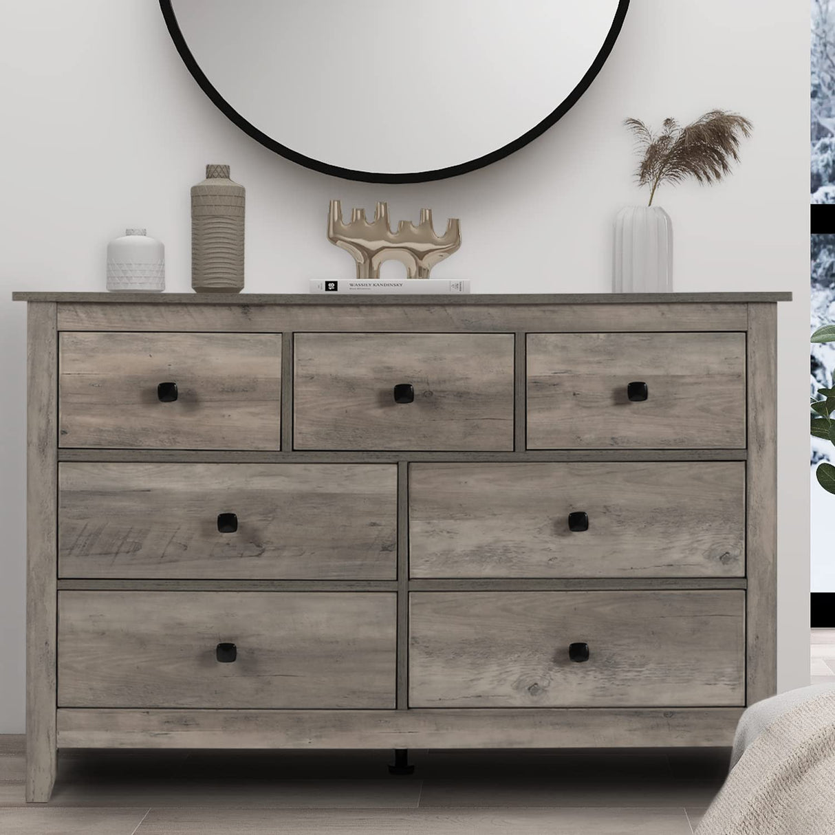 Vikiullf 7 Drawer Dresser - Wooden Bedroom Dresser, Gray Storage Drawers Cabinet for Bedroom, Living Room, Farmhouse Dresser Organizer Vikiullf