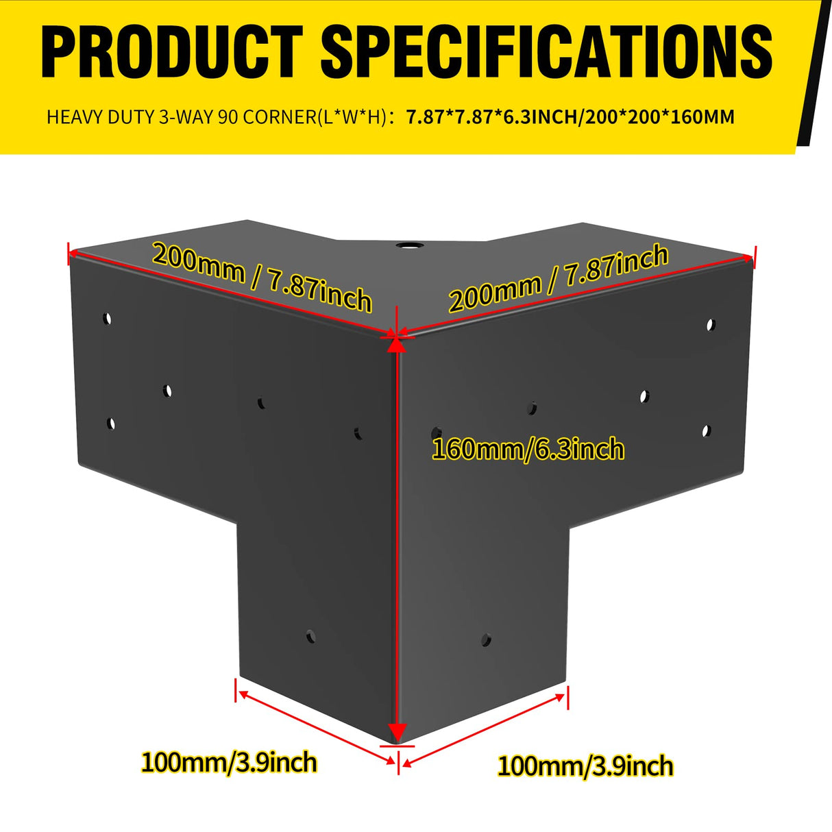 Woodworks Pergola pergola Brackets 3-Way Right Angle Corner Bracket DIY Elevated Wood Stand 4PACK with Screws for 4x4 (Actual: 3.5x3.5 Inch) Lumber Likeem