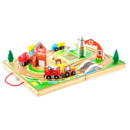 Melissa & Doug 17-Piece Wooden Take-Along Tabletop Farm, 4 Farm Vehicles, Play Pieces , Grain House - Take-Along Pretend Play Toy Barn Farm Toys For - WoodArtSupply