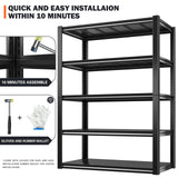 REIBII 48.2" W Garage Shelving 3000LBS Heavy Duty Storage Shelves Adjustable 5 Tier Metal Shelves for Storage Garage Shelf Industrial Shelving Unit REIBII