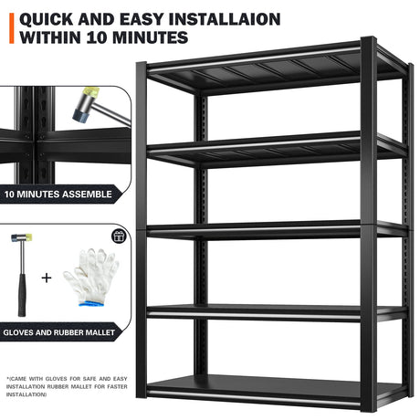 REIBII 48.2" W Garage Shelving 3000LBS Heavy Duty Storage Shelves Adjustable 5 Tier Metal Shelves for Storage Garage Shelf Industrial Shelving Unit REIBII