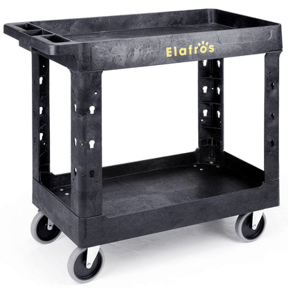 ELAFROS Heavy Duty Plastic Utility Cart 34 x 17 Inch - Work Cart Tub Storage W/Deep Shelves and Full Swivel Wheels Safely Holds up to 550 lbs - 2