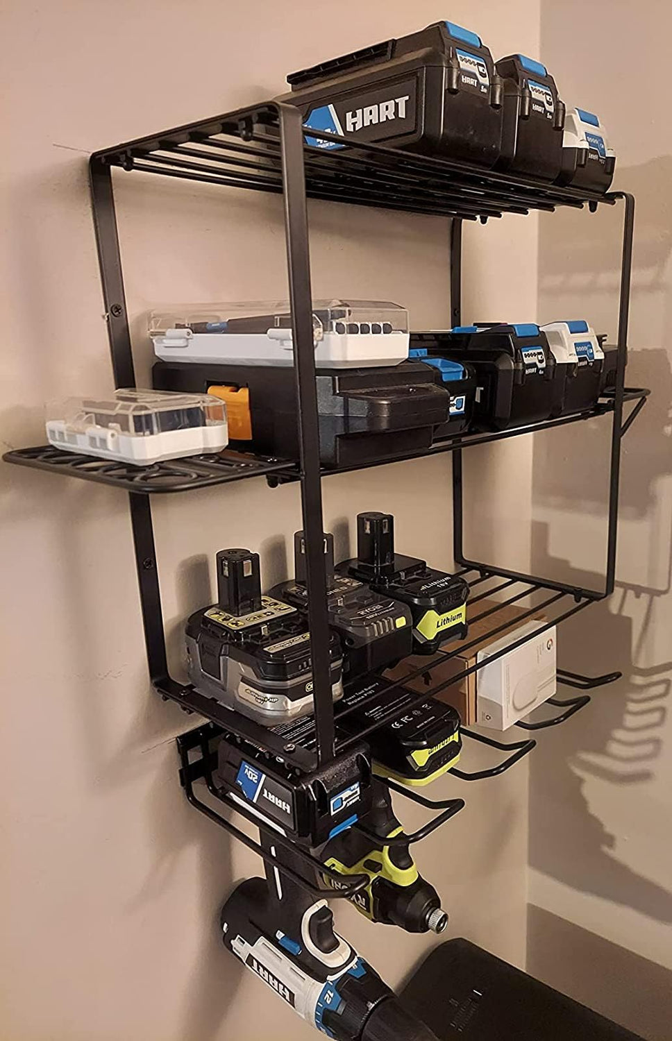 ZEAKOC Power Tool Organizer, 4 Layers Heavy Duty Drill Holder Wall Mount,Metal Hangers Utility Storage Shelves for Power Tools,Separate Rack ZEAKOC