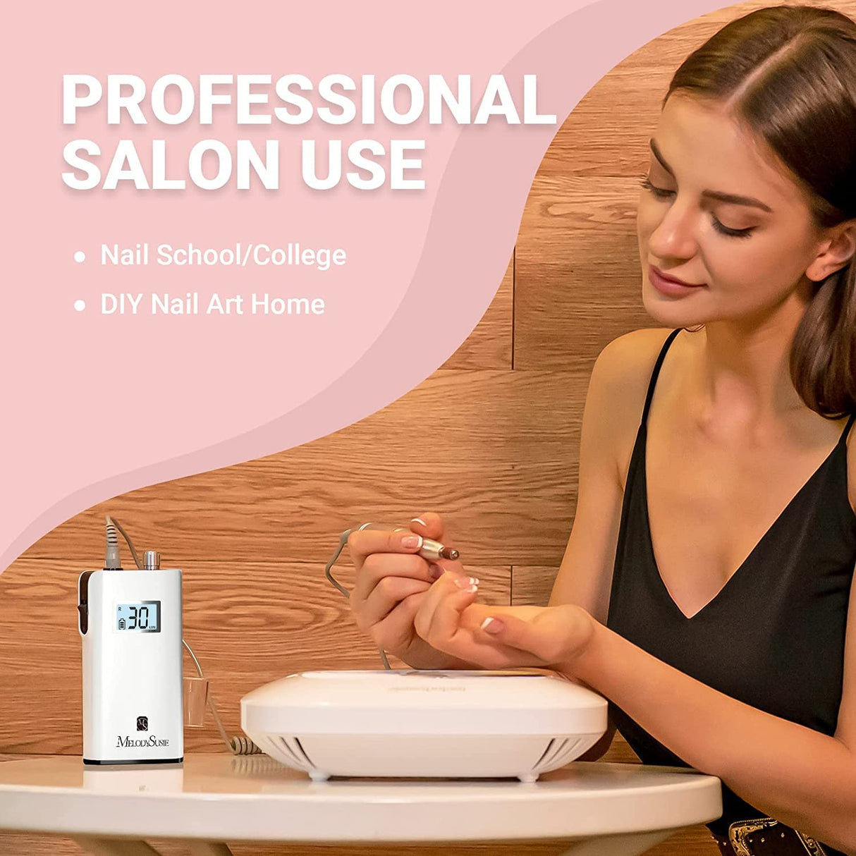 MelodySusie Professional Rechargeable 30000 rpm Nail Drill, Portable Electric E File Scamander, Acrylic Gel Grinder Tools with 6 Bits and Sanding MelodySusie