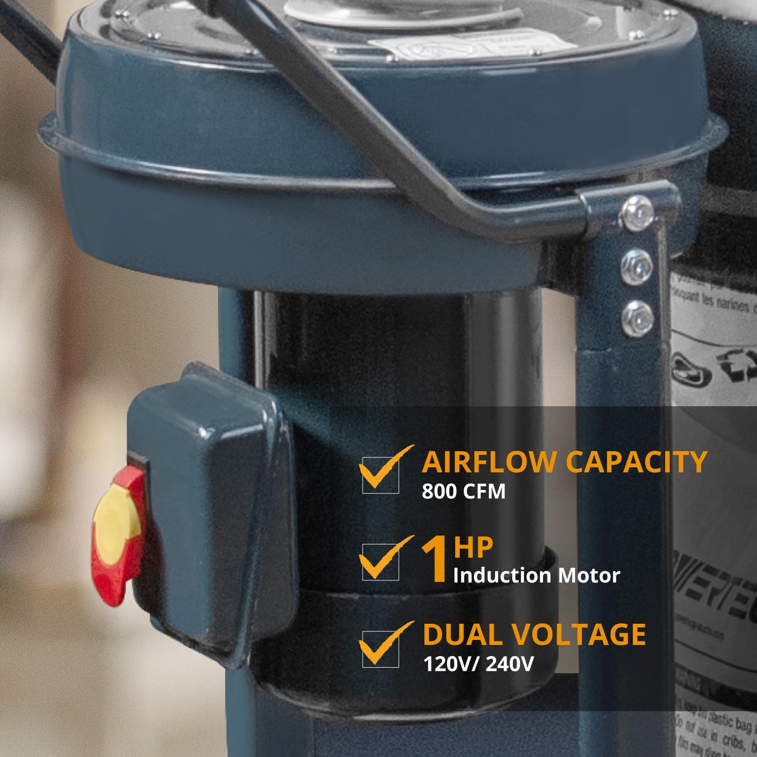 POWERTEC 1 HP Dust Collector with 1 Micron Dust Collector Bags and Mobile Base, Dust Collectors with 800 CFM for Woodworking Dust Collection System POWERTEC