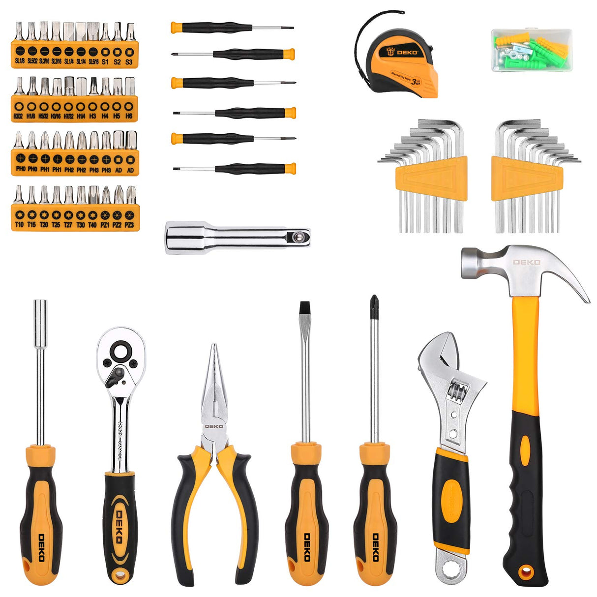 DEKOPRO 158 Piece Tool Set-General Household Hand Tool Kit,Auto Repair Tool Set, with Plastic Toolbox Storage Case DEKOPRO