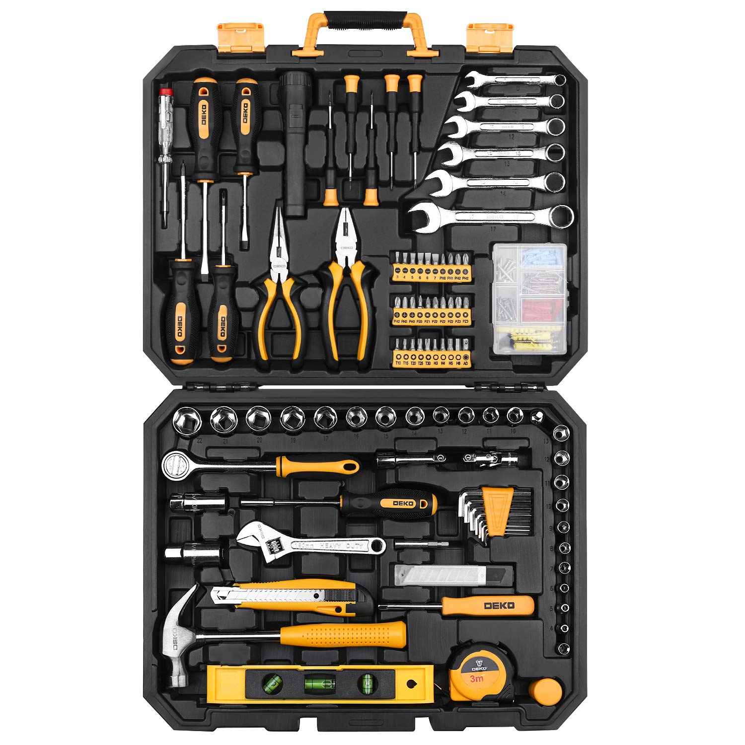 DEKOPRO 208 Piece Tool Set,General Household Hand Tool Kit, Auto Repair Tool Box with Plastic Toolbox Storage Case - WoodArtSupply