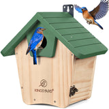 Kingsyard Wooden Bluebird House, Bird House with Predator Guard, Nesting Box Birdhouse for Outside Wild Bird Watching, Green Kingsyard