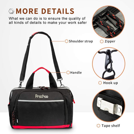 Pnochoo Waterproof Tool Bags for Men or Women, 16-inch Wide Mouth Tool Tote Bag with 25 Pockets for Tool Organizer & Storage, with Adjustable pnochoo