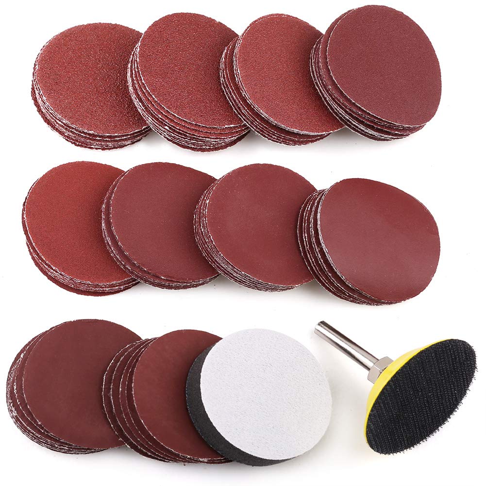 2 Inch Sanding Discs Kit, 100PCS 60-3000 Grit Sandpaper with 1/4" Shank Backing Plate and Soft Foam Buffering Pad, for Drill Grinder Rotary Tool, LotFancy