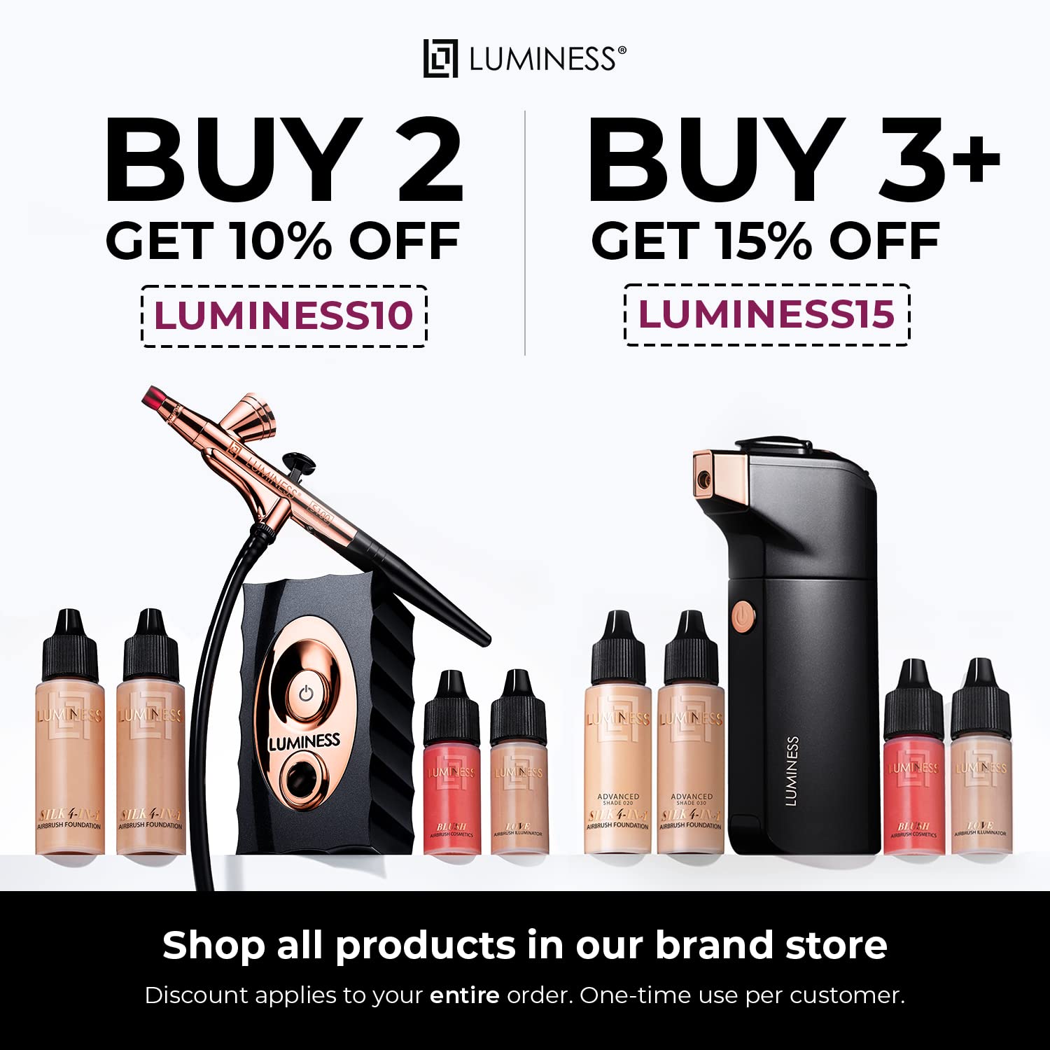 LUMINESS Silk Airbrush Spray Foundation Makeup Starter Kit - Full Coverage Foundation, Primer & Dual-Sided Buffing Brush - Buildable, Anti-Aging LUMINESS