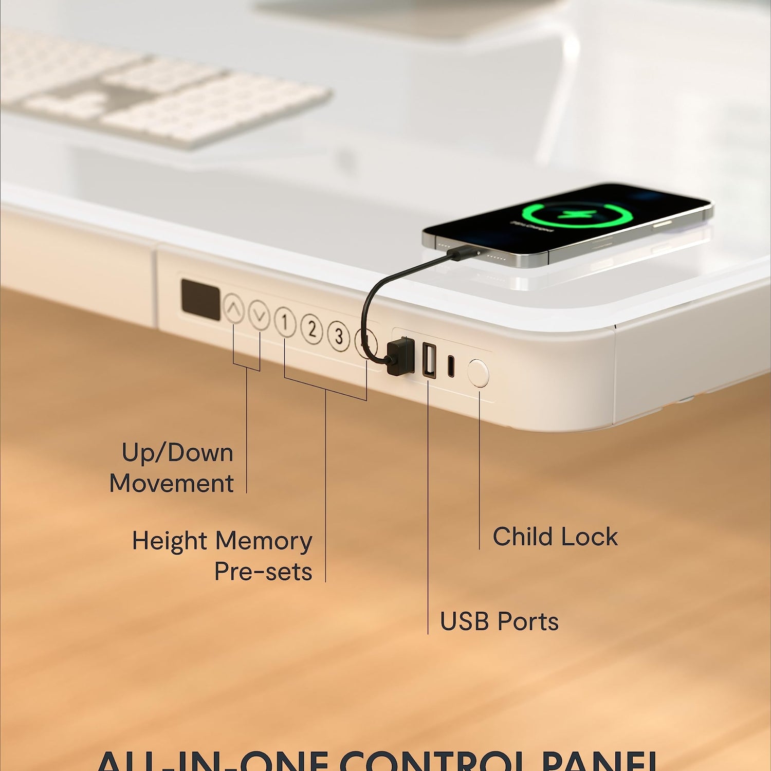 FLEXISPOT Electric Glass Standing Desk with Drawer Desktop & Adjustable Frame Quick Install w/USB Charge Ports, Child Lock (White, Glass) FLEXISPOT