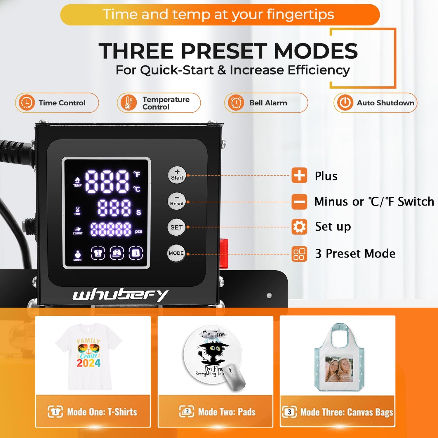 Whubefy 15x15 Clamshell Heat Press Machine for T-Shirts, Slide-Out Shirt Press Machine 3 Preset Modes for Fast Sublimation Tshirts/Mouse pad/Canva,t Whubefy