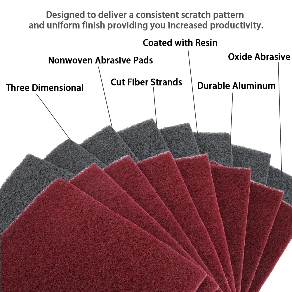 QZATTCAEN 8 Scuff Pad Variety Pack, 4 Each Maroon, Gray, Scuffing, Scouring, Sanding, Cleaning, Blending, Paint Surface Prep Adhesion - 6" x 9" QZATTCAEN