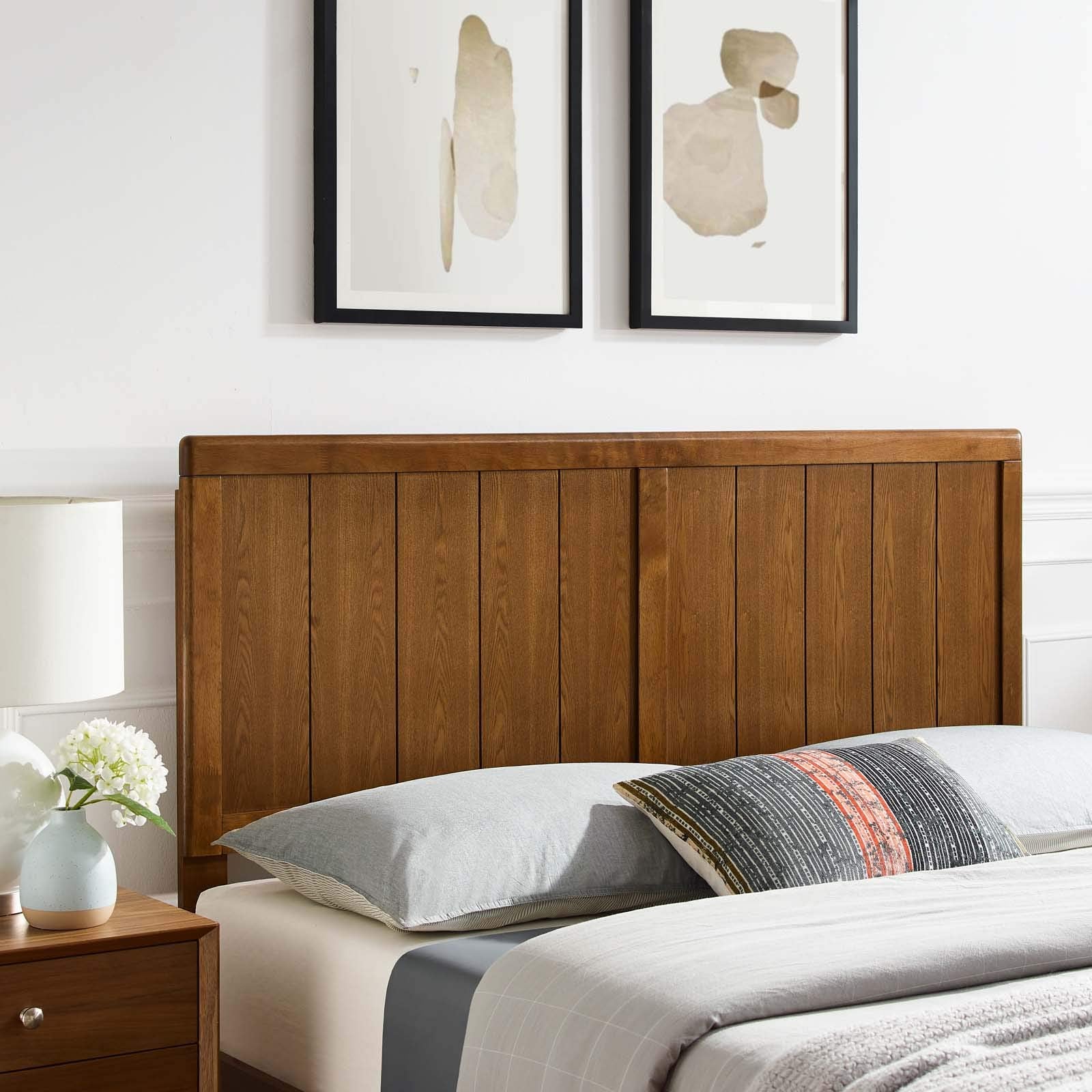 Modway Robbie Full Wood Headboard in Walnut - Mid-Century Modern Design - WoodArtSupply