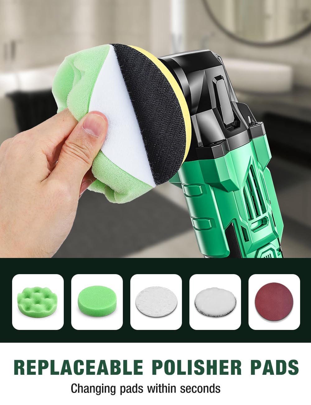 KIMO 20V Cordless Buffer Polisher Kit, 24 Accessories, 2 X 2000mAh Batteries, Car Polisher w/ 6 Variable Speed Up to 3634RPM, Cordless Polisher for K I M O.