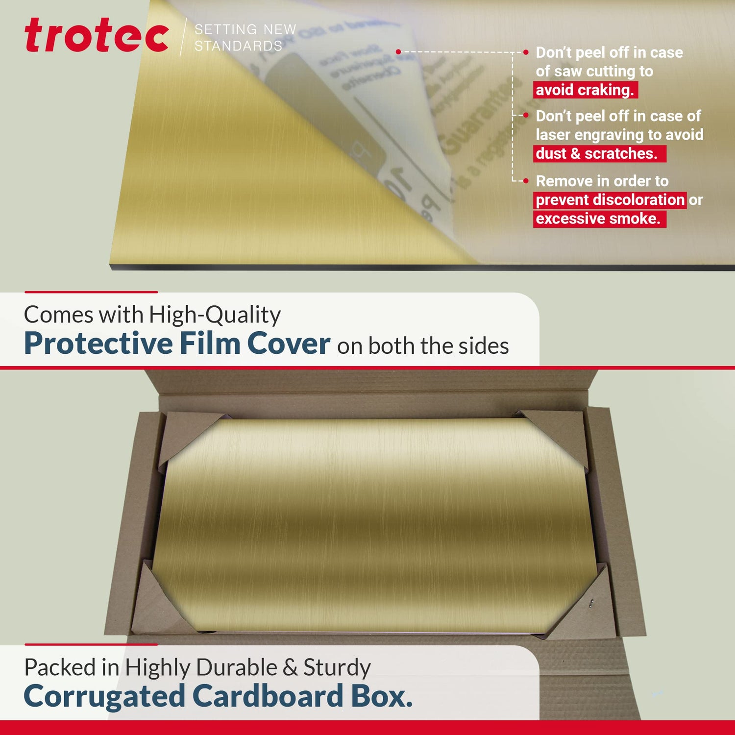 Trotec | Thin Acrylic Sheet | 4 Pcs | Aluminum/Black | Matte, Gloss & Brushed Metal Finish | 24.25”x12”x 1/50” | 2 Ply | Acrylic Panels for Laser TROTEC