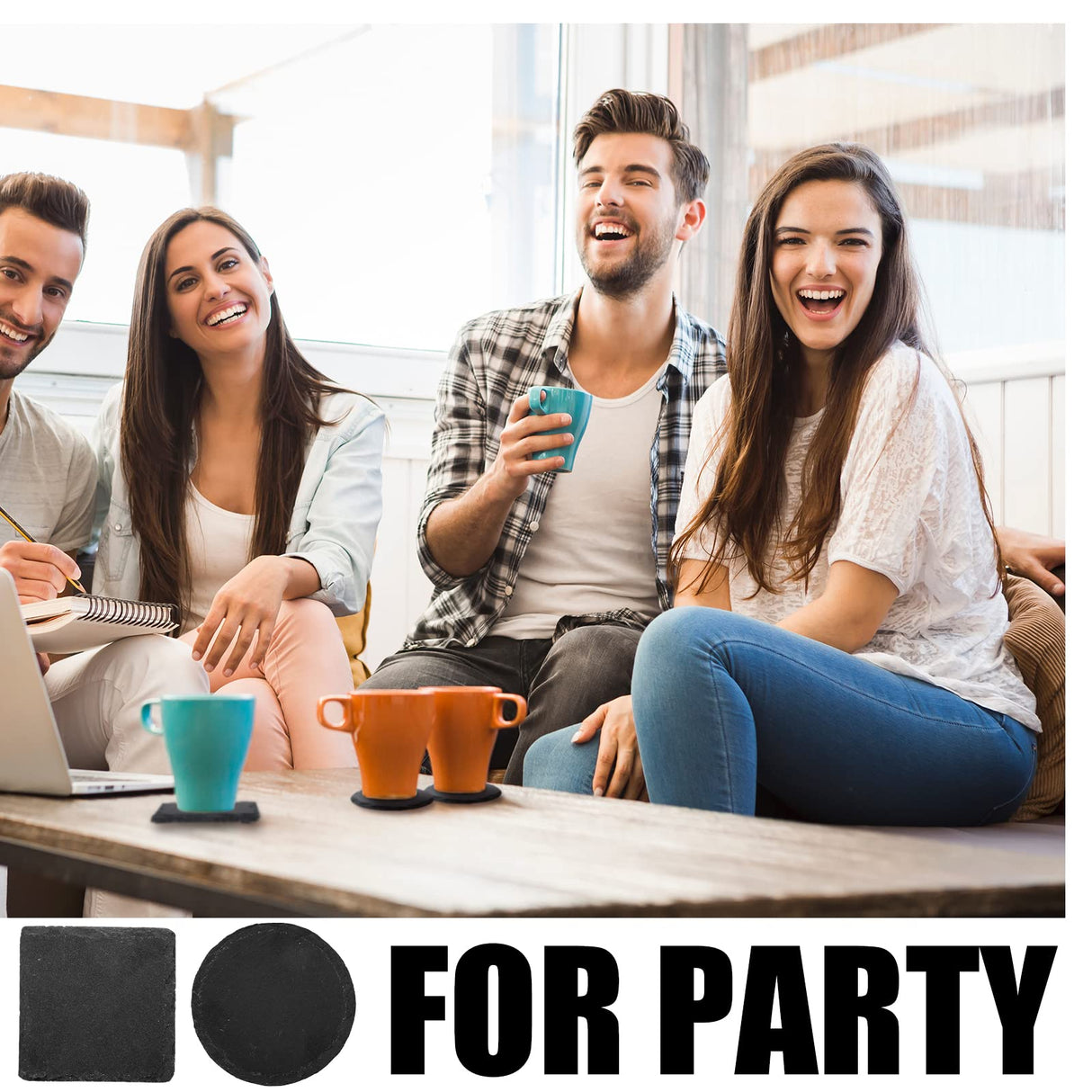 72 Pcs Slate Coasters Bulk 4 x 4 Inch 36 Square Black Stone Coasters 36 Round Drink Coasters Handmade Bar Coasters Natural Edge Cup Coaster with Anti Hoolerry