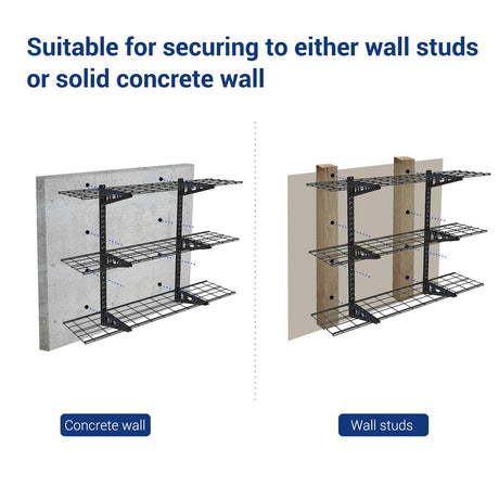 Fleximounts 3-Tier 1x4ft Garage Storage Wall Shelving 12-inch-by-48-inch per Shelf Height Adjustable Floating Shelves (Black) Fleximounts