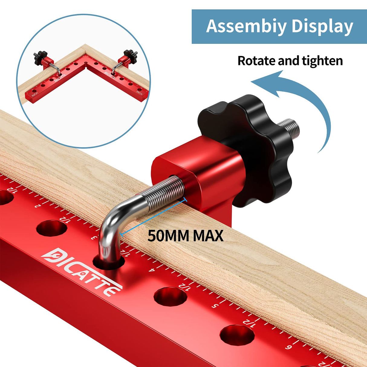 DICATTE 90 Degree Positioning Square Right Angle Clamp 7.1" x 7.1" Aluminum Alloy Woodworking Carpenter Tool,4 Pcs Right Angle Clamps With 8 DICATTE