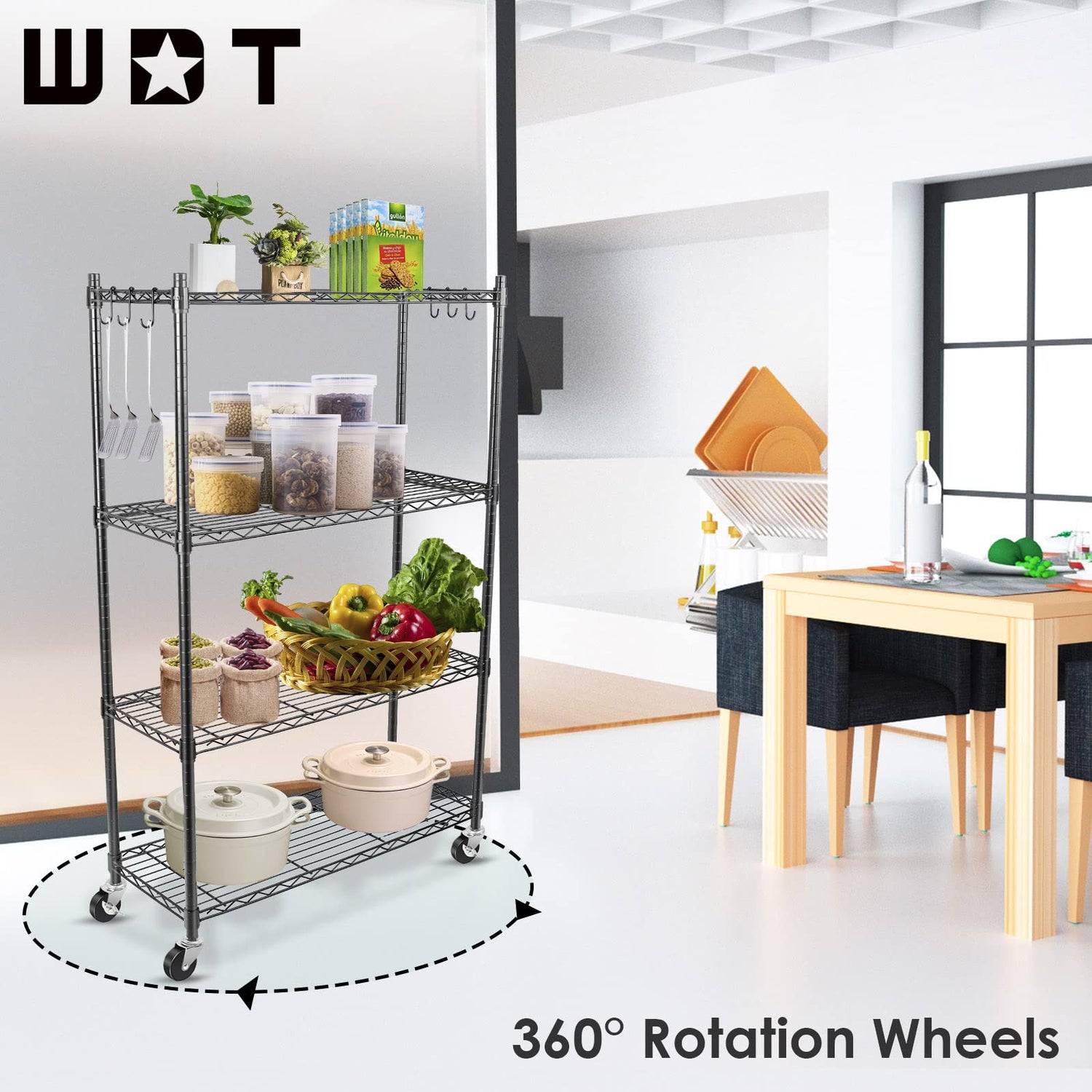 WDT 4-Tier Storage Shelves, Heavy Duty Metal Shelves Wire Rack Shelving Unit, Adjustable Shelf with Wheels for Home Office Garage Kitchen Shelf,36" D WDT