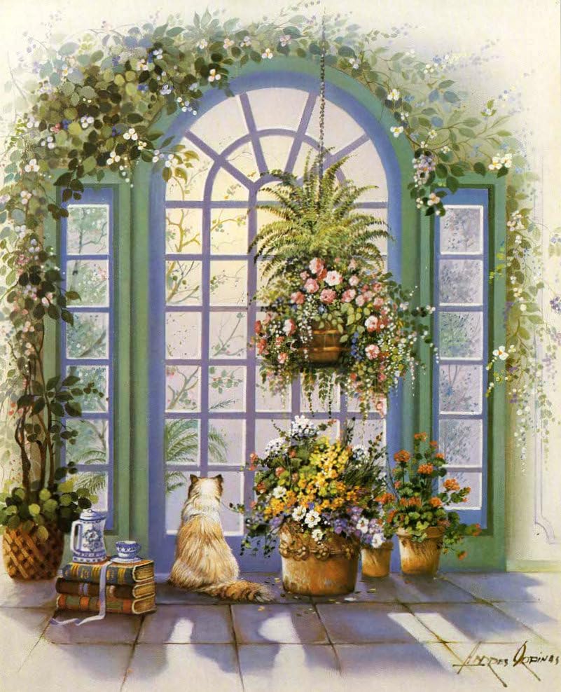 Flowers - Atrium Kitty - by Andres Orpinas - Paper Tole 3D Decoupage Craft Kit Size 8x10 inches K8-1036 DSC