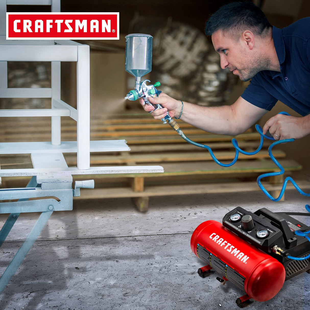 Craftsman Air Compressor, 1.5 Gallon 3/4 HP Max 135 PSI Pressure, 1.5 CFM@90psi and 2.2 CFM@40psi, Stainless Steel Portable Oil Free Maintenance Free Craftsman