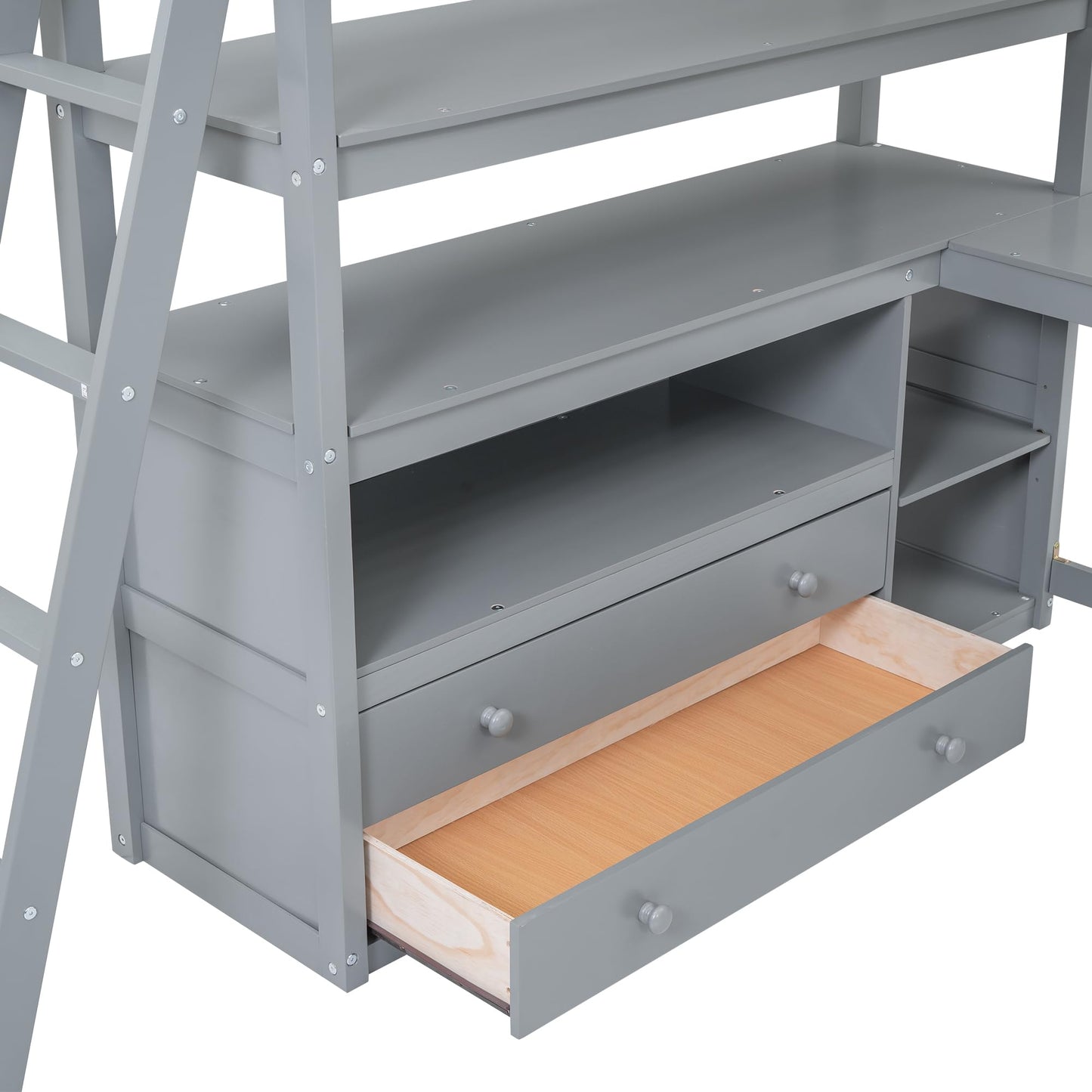 MERITLINE Modern Full Size Loft Bed with Desk, Shelves, and Storage Drawers for Kids and Teens - WoodArtSupply