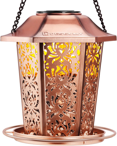 Solar Bird Feeders for Outdoors Hanging - Premium Grade Metal Bird Feeder, Chew-Proof, Weather and Water Resistant Wild Bird feeders, Outside and