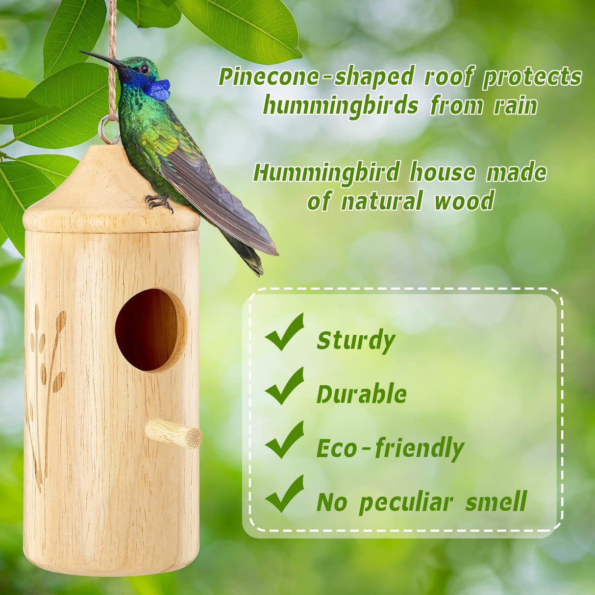 6 Pcs Humming Bird House for Outside Hanging Natural Wooden Hummingbird Nest Swinging Humming Bird Nest with Hemp Ropes for Garden Outdoor Window Qunclay