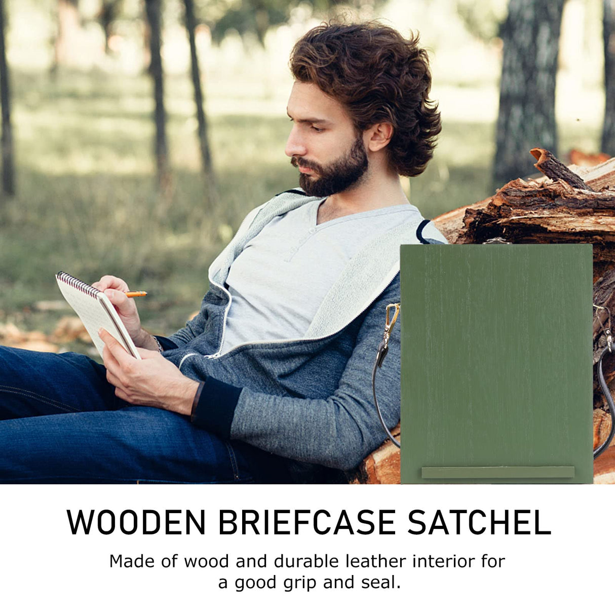 Writers Messenger Wood Box, Retro Wooden Handmade Portable Crossbody Postman Bag, Multi-Function Artist Tool and Brush Storage Box (Green) SHUWND