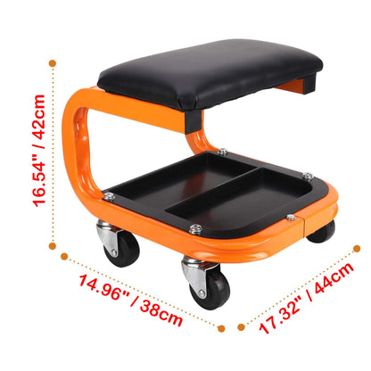 awagas Heavy Duty Rolling Creeper Garage Shop Seat Rolling Garage Stool Big Padded Mechanic Seat Mechanics Stool with Segmented Tool Tray Storage and