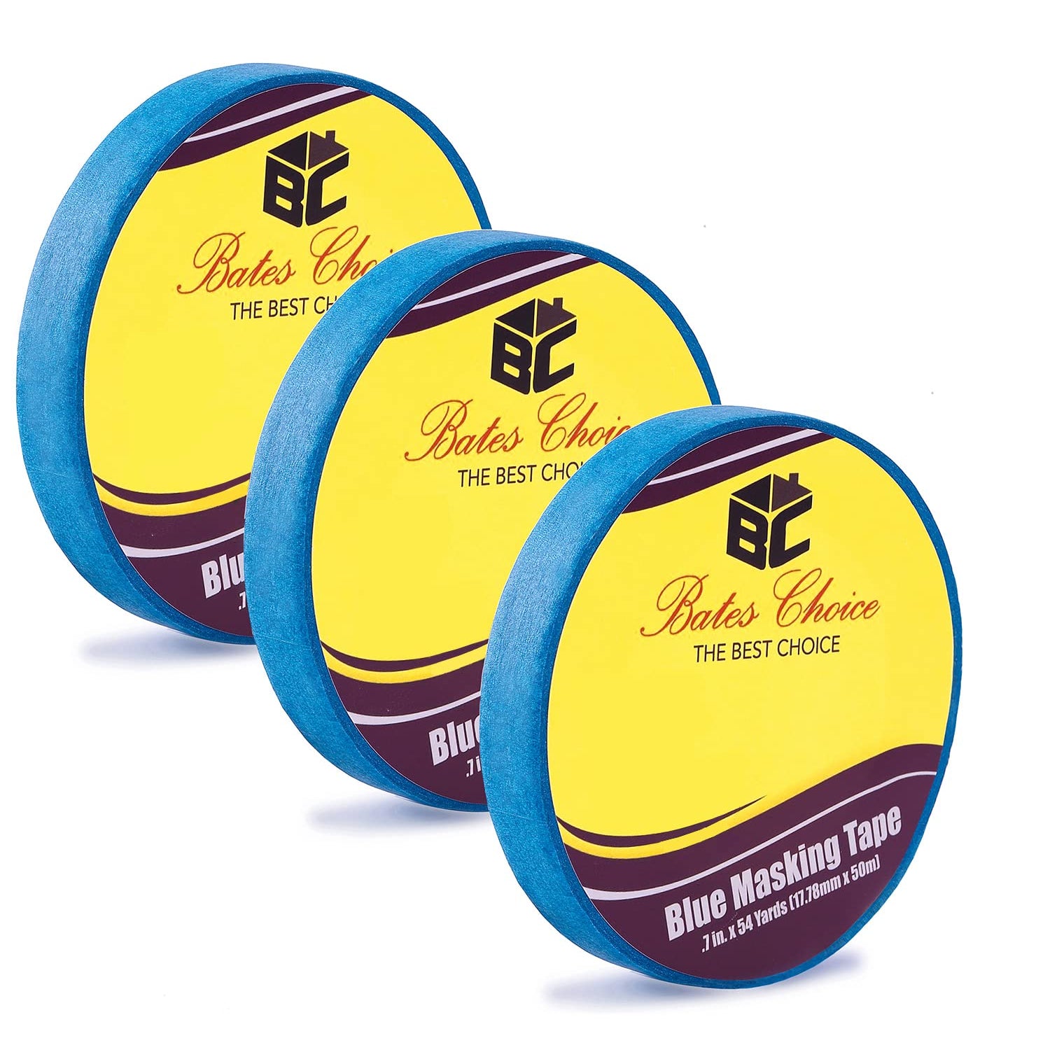 Bates- Painters Tape, 0.7 inch Paint Tape, 3 Pack, 54 Yards, 162 Yards in Total, Painting Tape, Masking Tape, Blue Masking Tape, Wall Safe Tape, Bates Choice