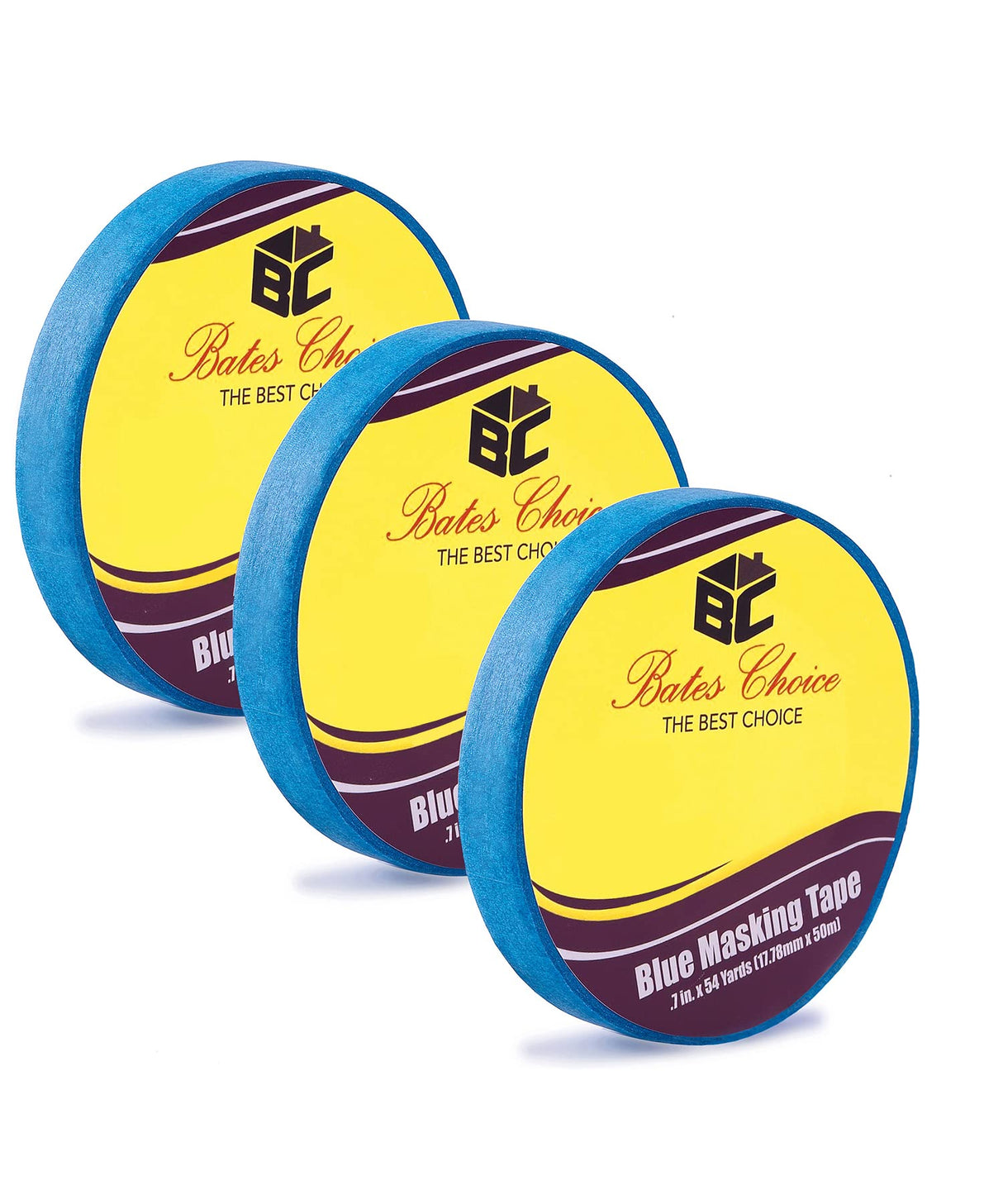 Bates- Painters Tape, 0.7 inch Paint Tape, 3 Pack, 54 Yards, 162 Yards in Total, Painting Tape, Masking Tape, Blue Masking Tape, Wall Safe Tape, Bates Choice