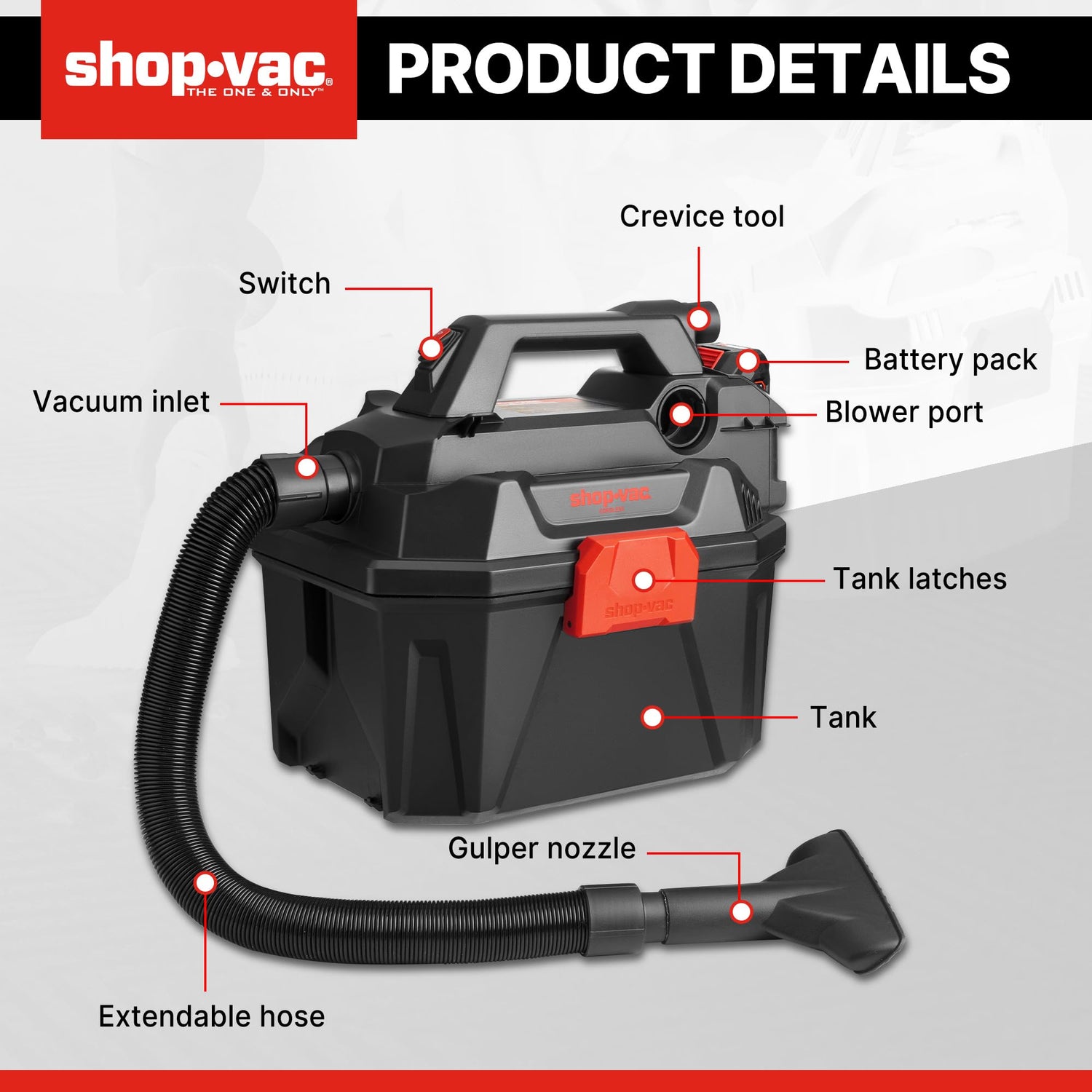 Shop-Vac 20V Cordless Wet/Dry Vacuum, 3-in-1 Portable Shop Vacuum Cleaner, Battery and Charger Included, Ideal for Jobsite, Garage, Car & Workshop Shop-Vac