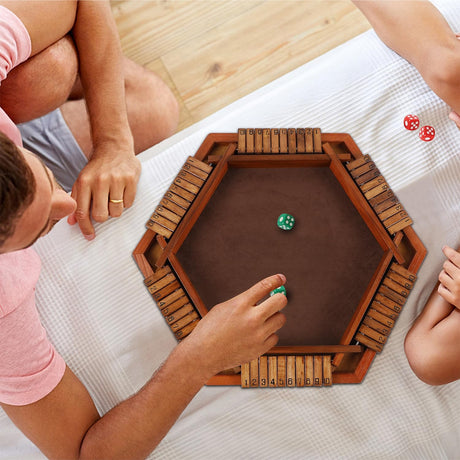 Juegoal Wooden Shut The Box Dice Game for 1-6 Players, Upgrade Tabletop Board Game with 12 Dice for Kids Adults Families, Classics Travel Portable Juegoal