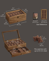 SONGMICS 12-Slot Watch Box, 2-Tier Watch Display Case with Large Glass Lid, Removable Watch Pillows, Velvet Lining, Jewelry Box, Gift Idea, Rustic SONGMICS
