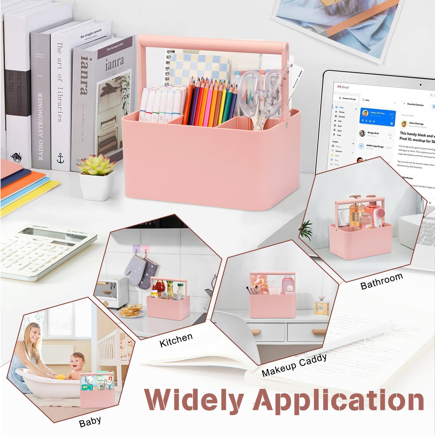 LAFARA Art Supply Storage Organizer, Multipurpose Caddy Organizer with Handle and Adjustable Divider, Plastic Portable Craft Storage Organizer Caddy LAFARA