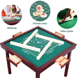 MJTABLE Wooden Mahjong Table, 35" Folding Square Card Tables, Wear-Resistant Nylon Desktop, Board Game Domino Table, Poker Cards, Mahjong, Board MJTABLE