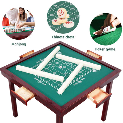 MJTABLE Wooden Mahjong Table, 35" Folding Square Card Tables, Wear-Resistant Nylon Desktop, Board Game Domino Table, Poker Cards, Mahjong, Board - WoodArtSupply