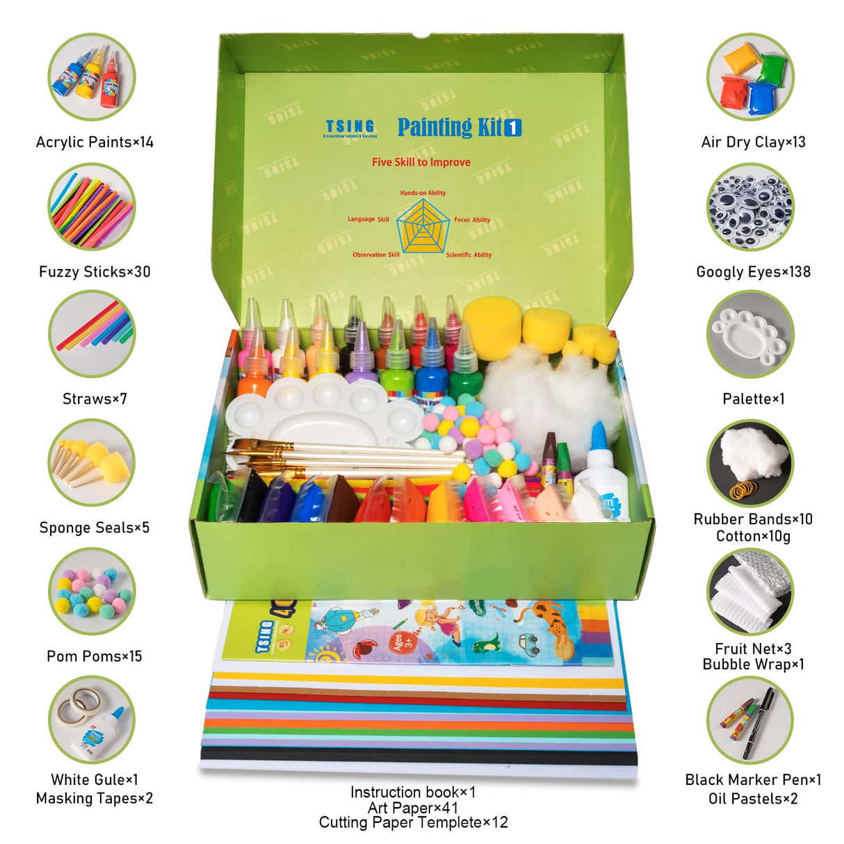 Arts and Crafts for Kids - 40 Creative Painting Arts 350+pcs Painting Kits Ages 3 4 5 6 7 8 9 10 11 & 12 Year Old Girls & Boys - Art Supplies Set - TSING