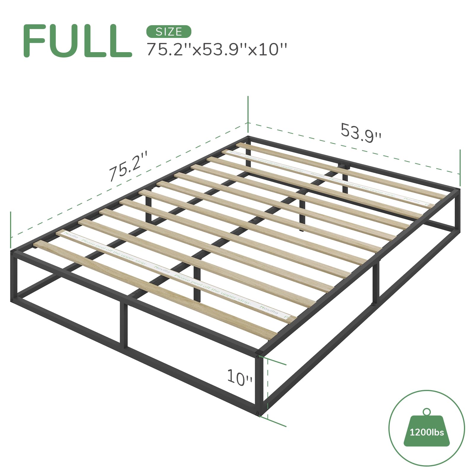 Novilla Black Metal Platform Bed Frame with Wooden Slat Support - Full Size, Easy Assembly - WoodArtSupply